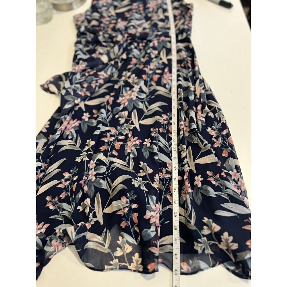 Atelier Women’s Navy Blue Floral Fit Flare Sleeveless Dress Sash Belt Size 12 - Picture 6 of 7